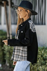 Plaid Pocketed Button Up Denim Jacket 