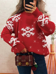 Snowflake Ribbed Hem Long Sleeve Sweater 
