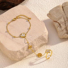 18K Gold-Plated Clover Charm Hand Chain Bracelet 