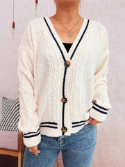 Star Pattern Button-Up Cardigan with Contrast Trim 
