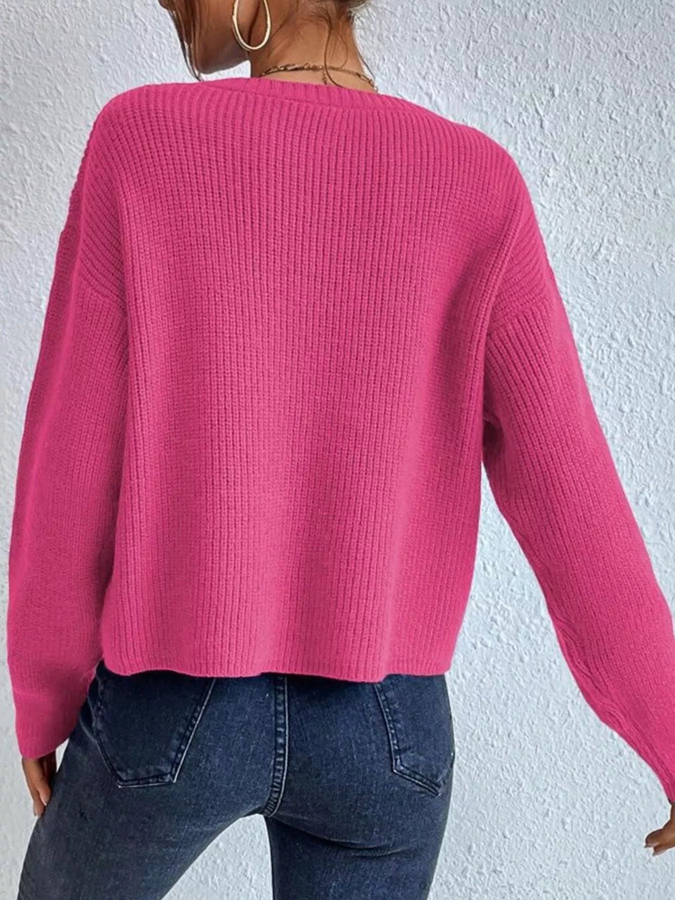Ribbed Knit Dropped Shoulder Sweater 