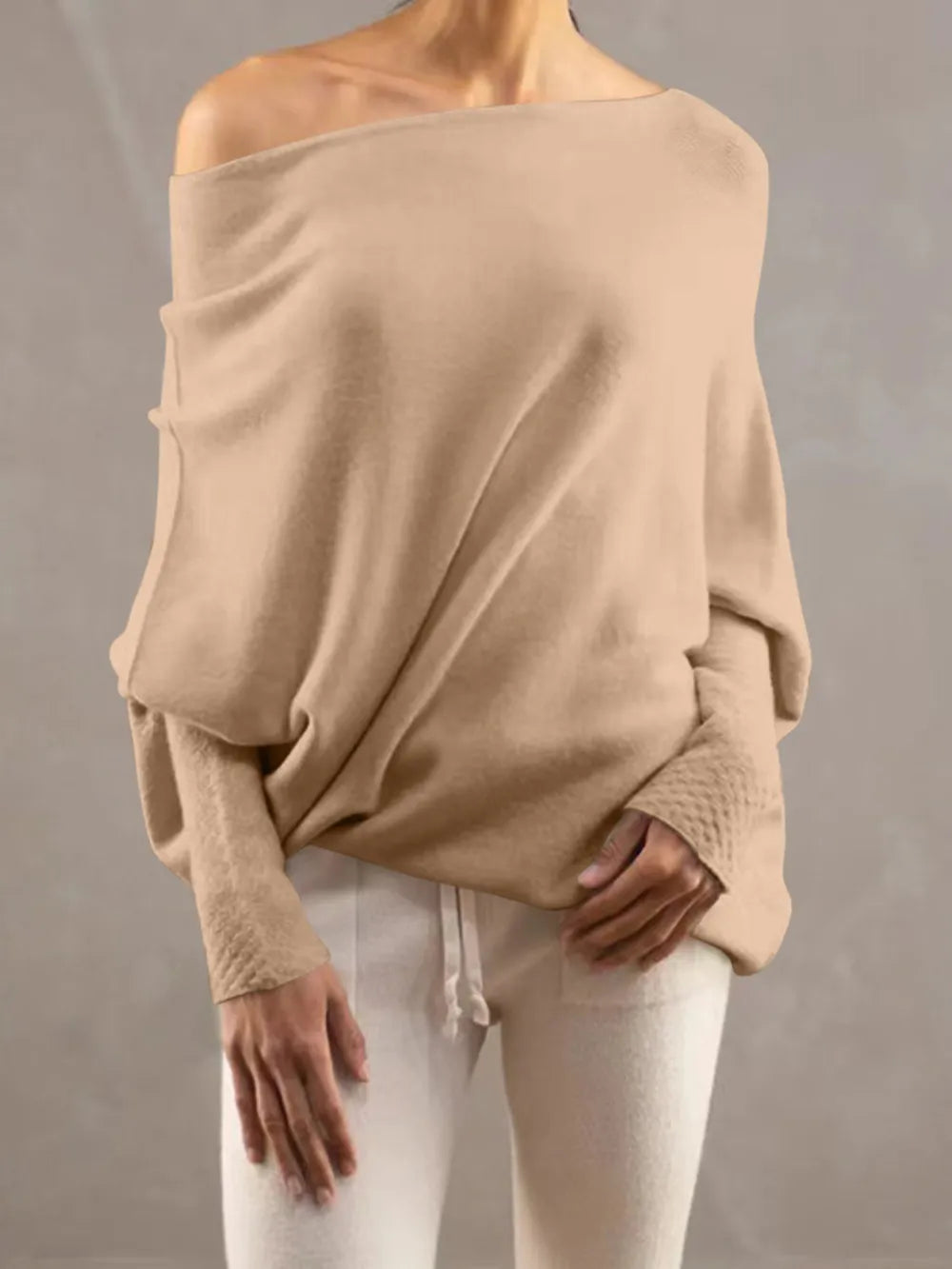 Full Size Boat Neck Batwing Sleeve Knit Top 
