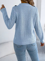 Hollow-Out Knit Top with Contrast Trim 
