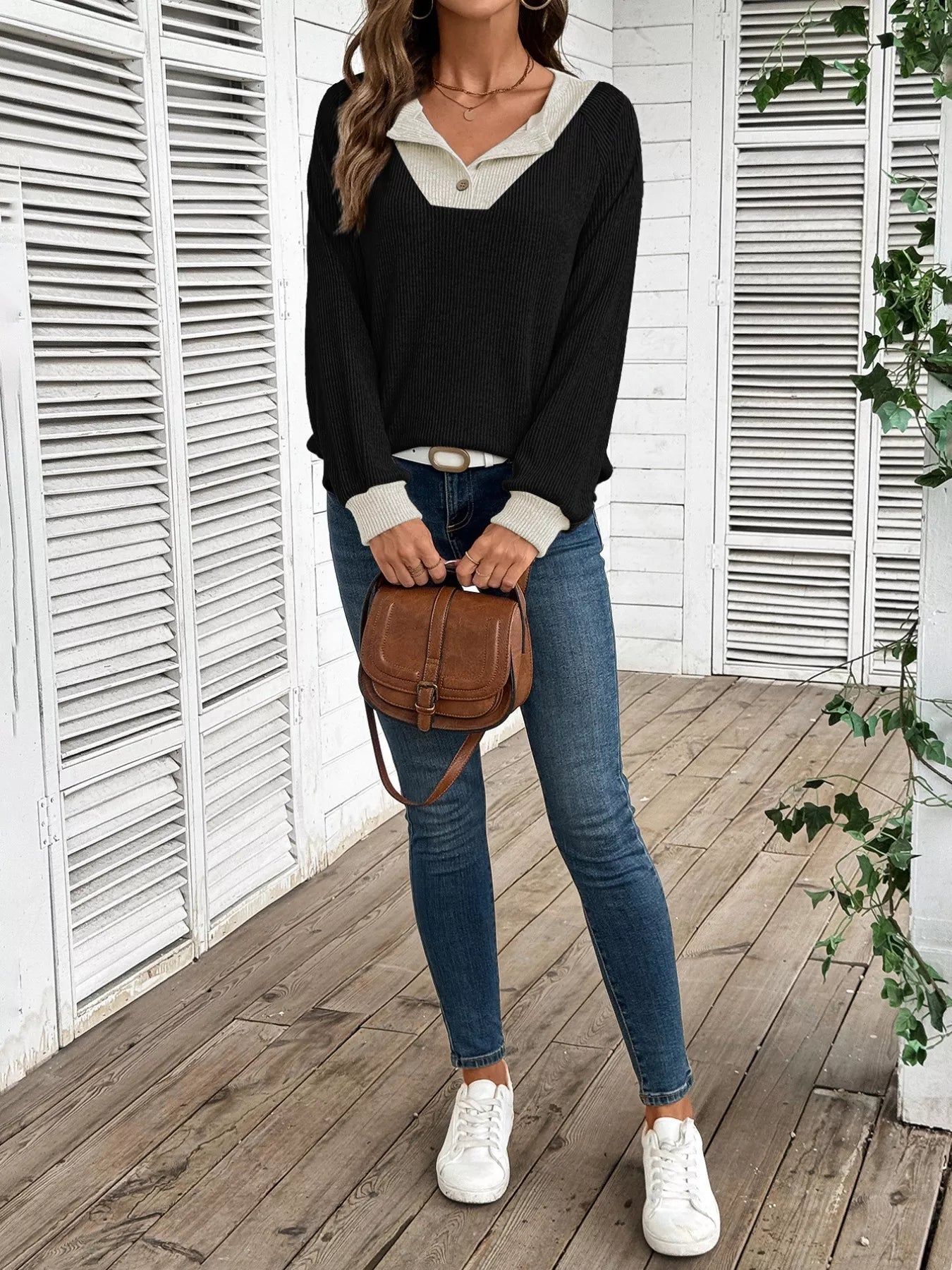 Ribbed Knit Two-Tone Top 
