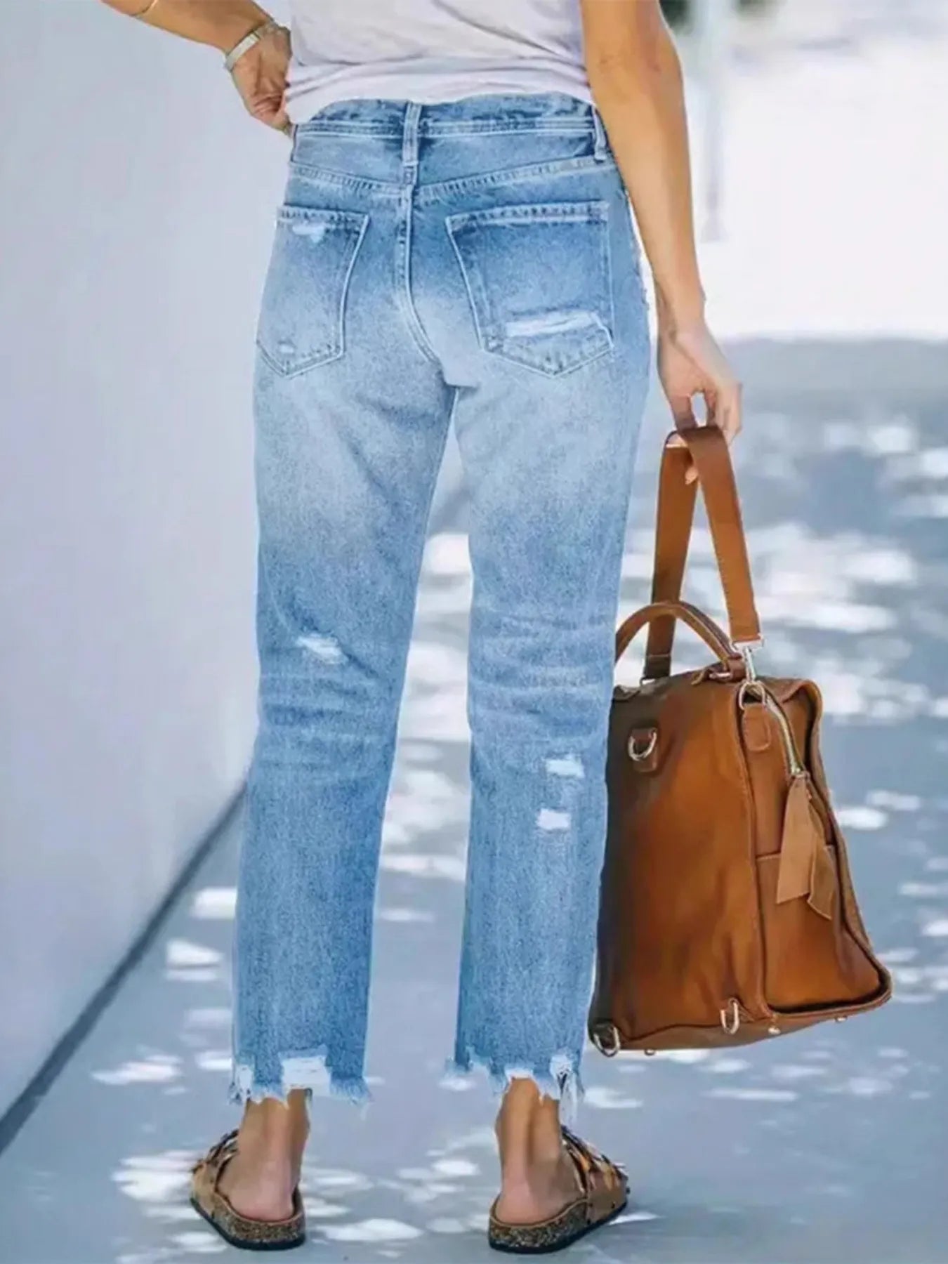 Distressed Straight Leg Jeans 