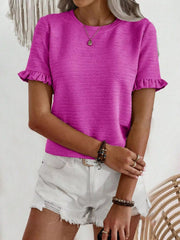 Textured Ruffle Sleeve Round Neck T-Shirt 