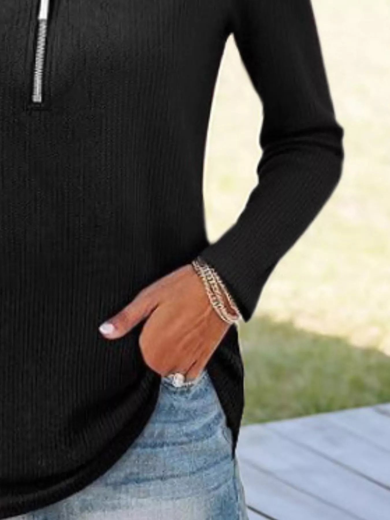 Half Zip Long Sleeve Knit Top 