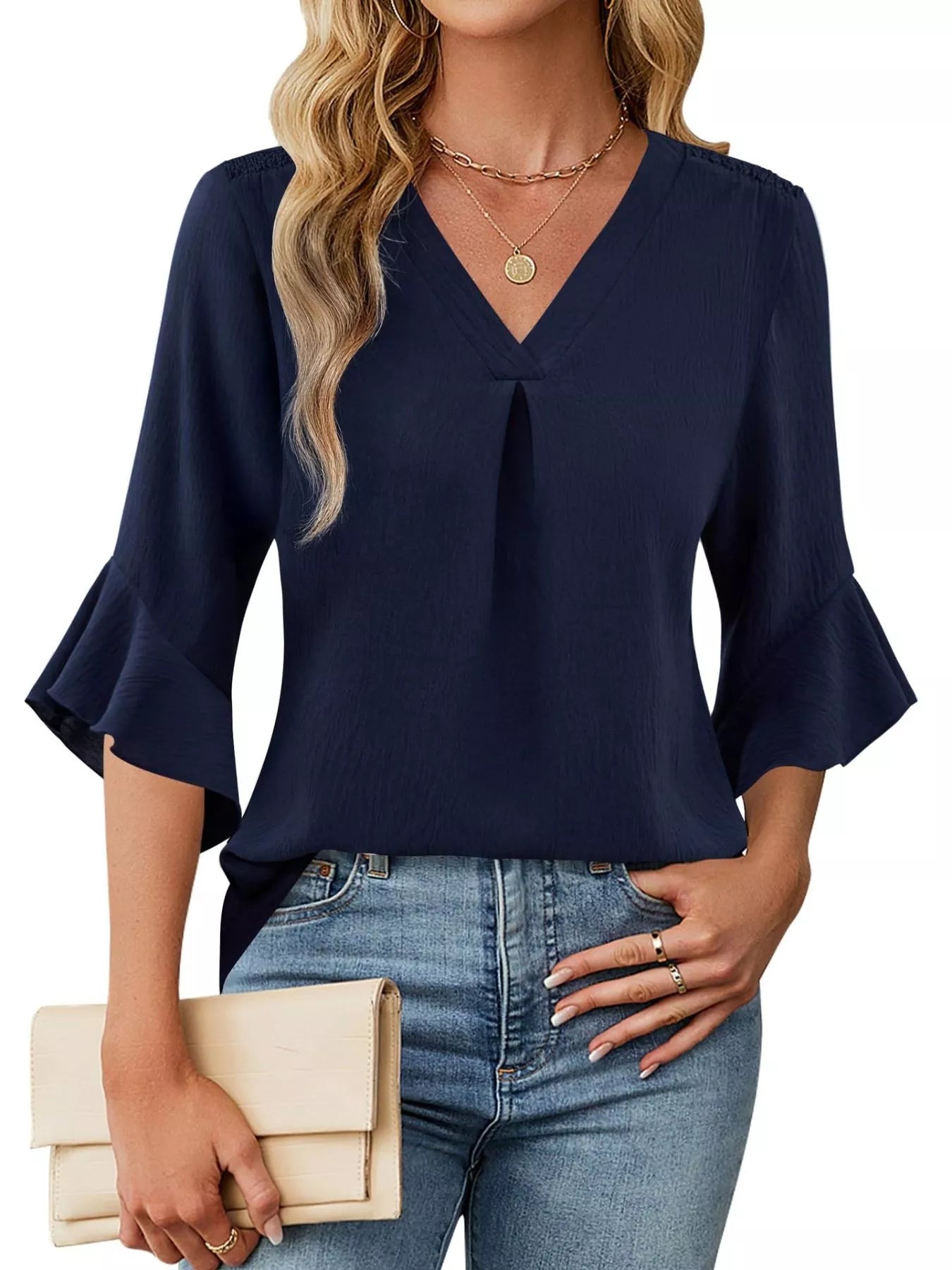 V-Neck Ruffle Sleeve Blouse 