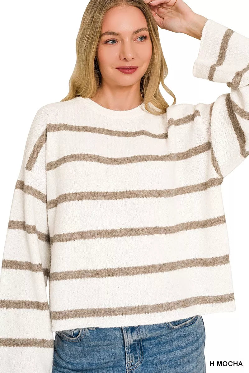 Zenana Wool Blend Striped Sweater 