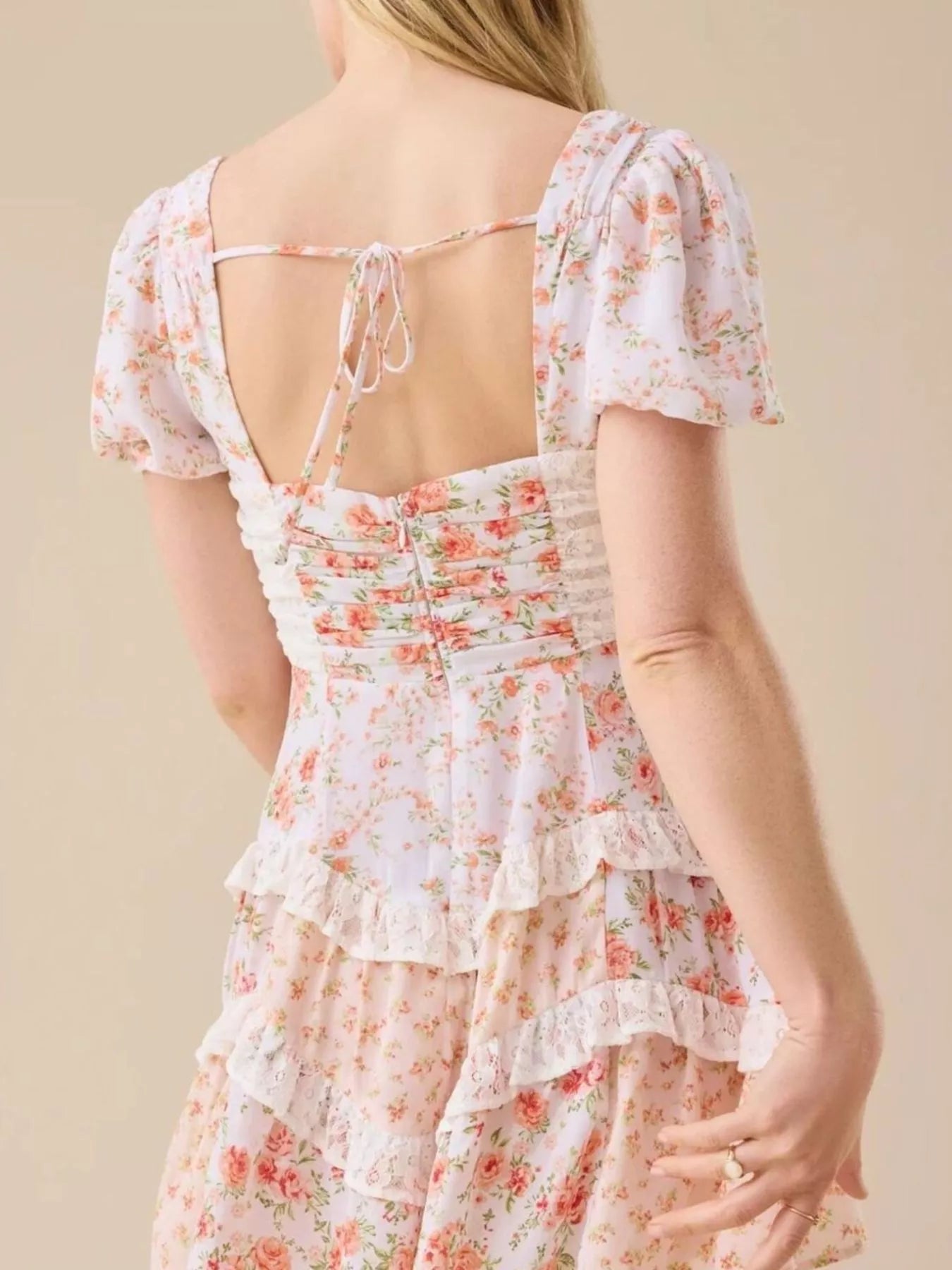 Floral Puff Sleeve Tiered Mini Dress 