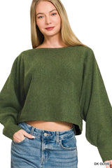 Zenana Boat Neck Balloon Sleeve Sweater 