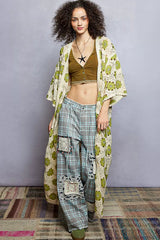 POL Open Front Floral Crochet Longline Cardigan 