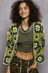 POL Open Front Cardigan with Varied Patterns 
