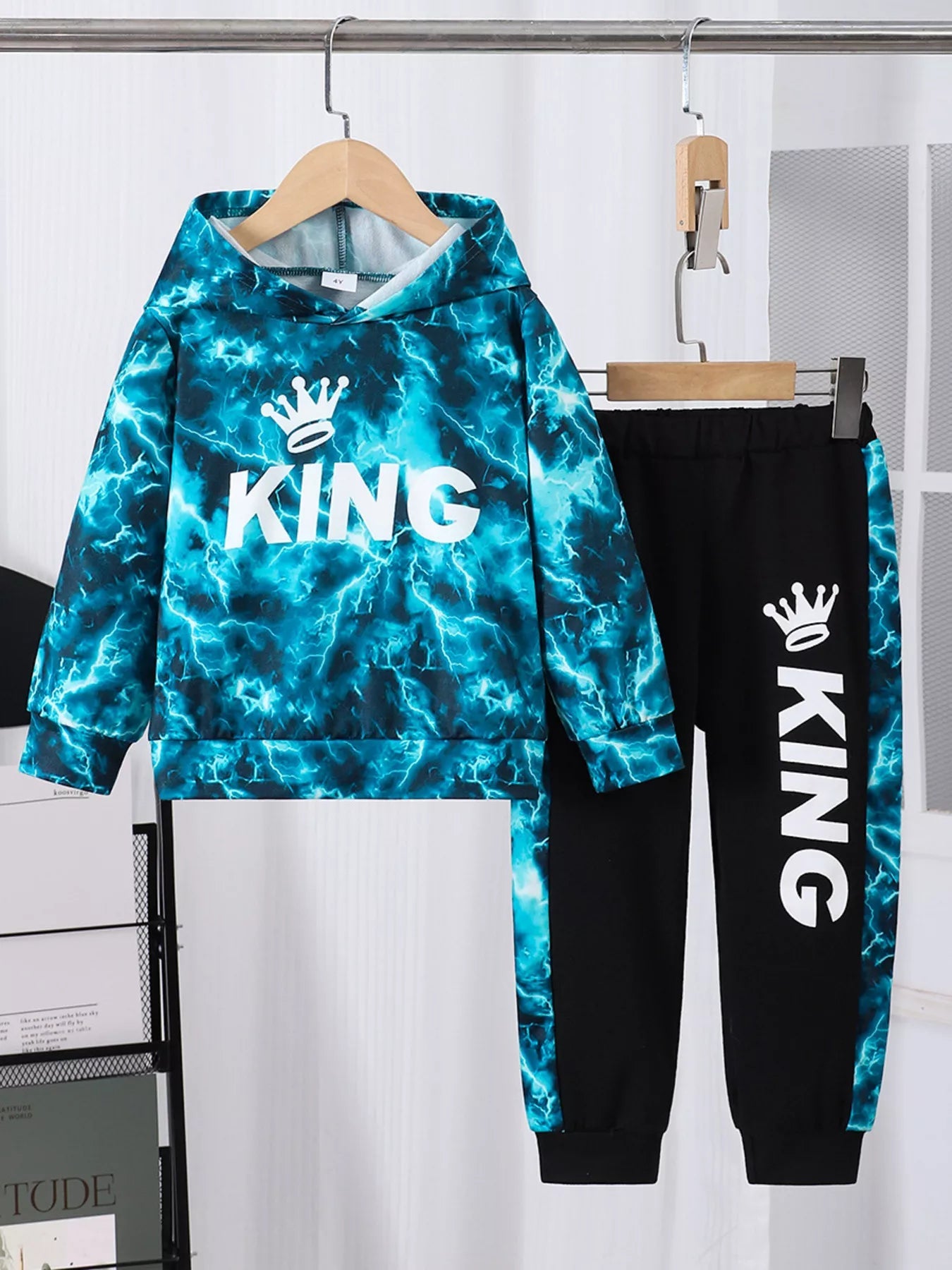 Children's King Letter Lightning Hoodie & Pants Set 