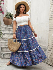 Plus Size Floral Elastic Waist Maxi Skirt 