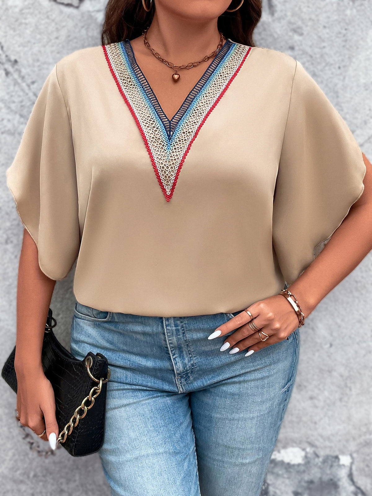 Honey Plus Size V-Neck Flutter Sleeve Blouse 