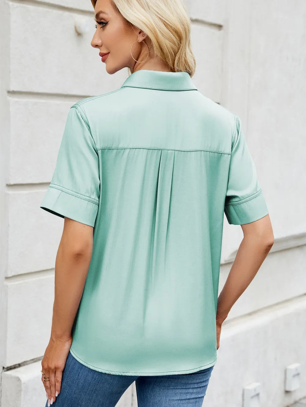 Collared Neck Short Sleeve Shirt 
