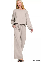 Zenana Washed F/terry Round Neck Pullover & Pants Set 