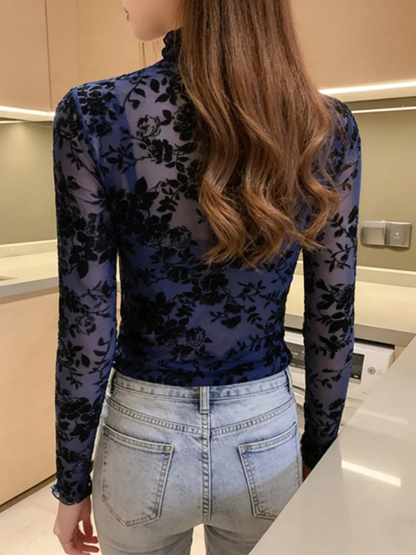 Floral Turtleneck Long Sleeve Top 