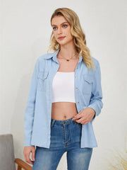 Pocketed Button Up Long Sleeve Denim Shirt 