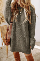 Cable-Knit Round Neck Sweater Dress 