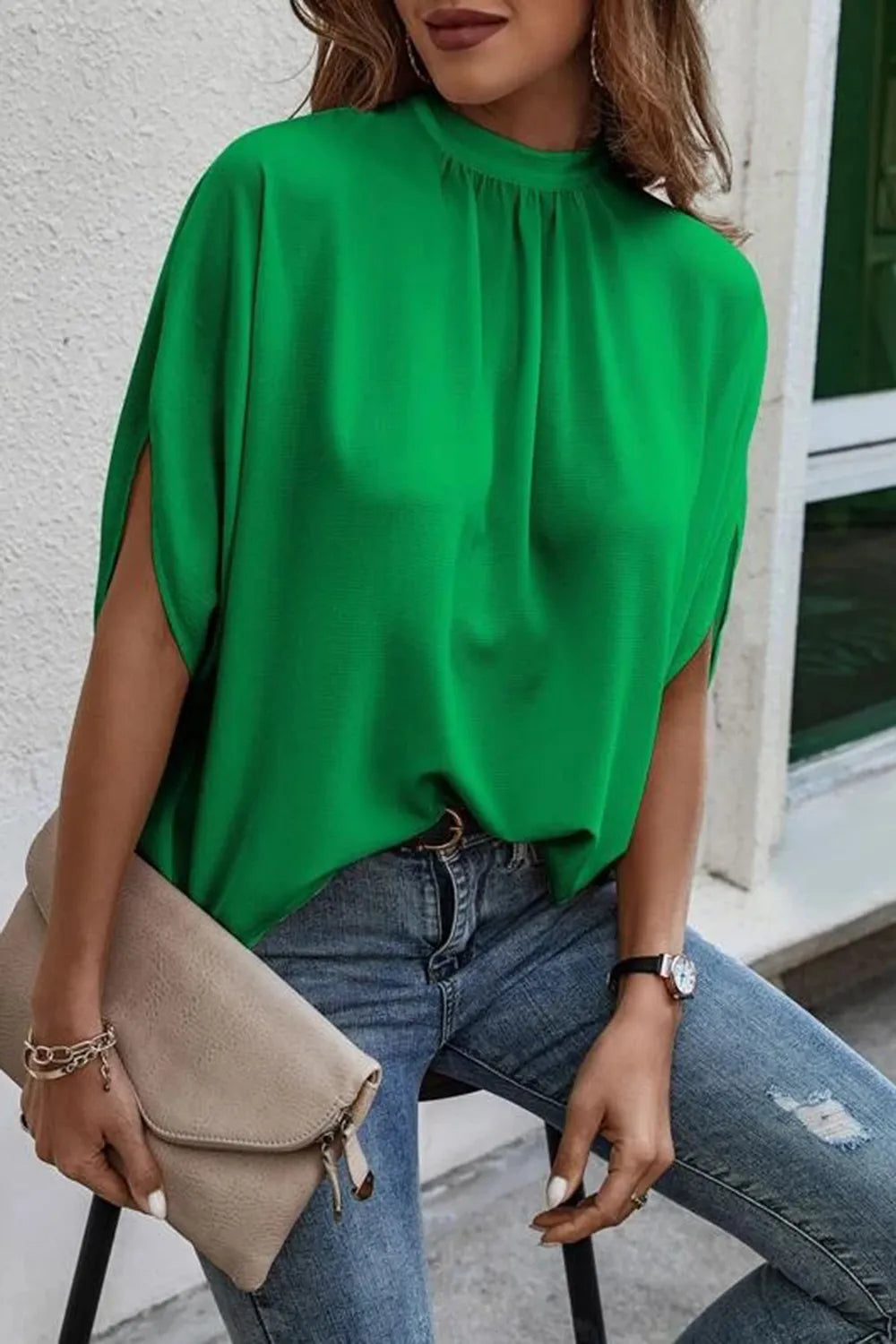 Tie Back Slit Half Sleeve Blouse 