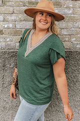 Plus Size V-Neck Petal Sleeve Blouse 