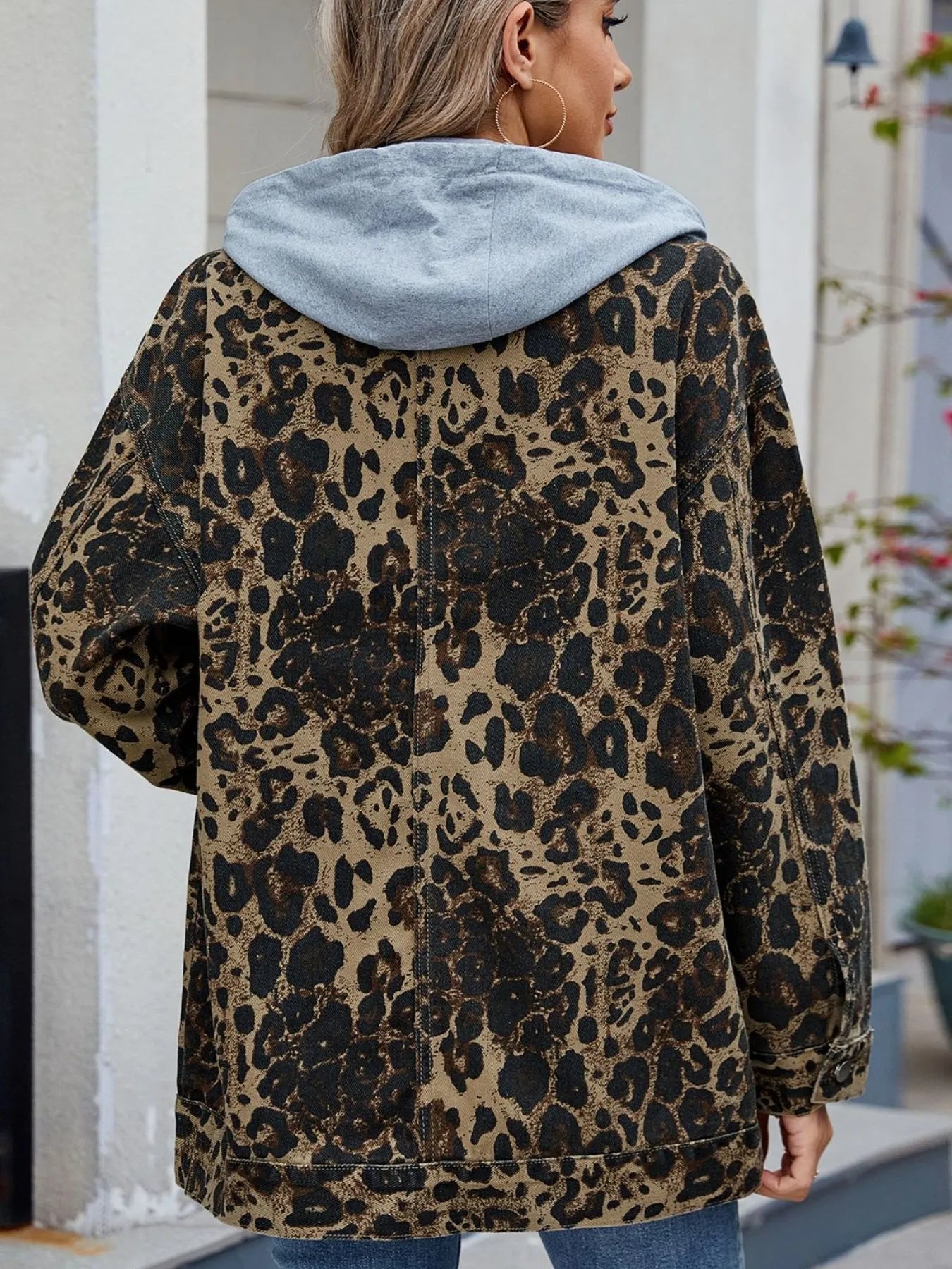 Oversized Button Up Denim Jacket with Hood 