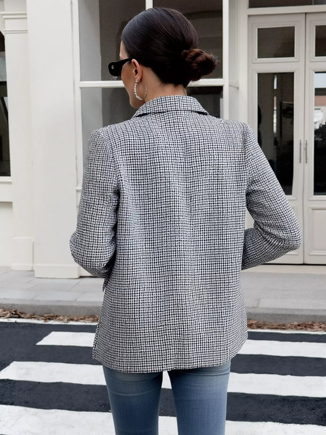 Houndstooth Patterned Double-Breasted Blazer 