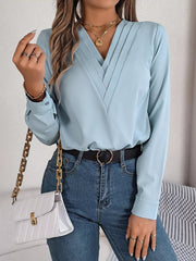 Layered V-Neck Long Sleeve Blouse 
