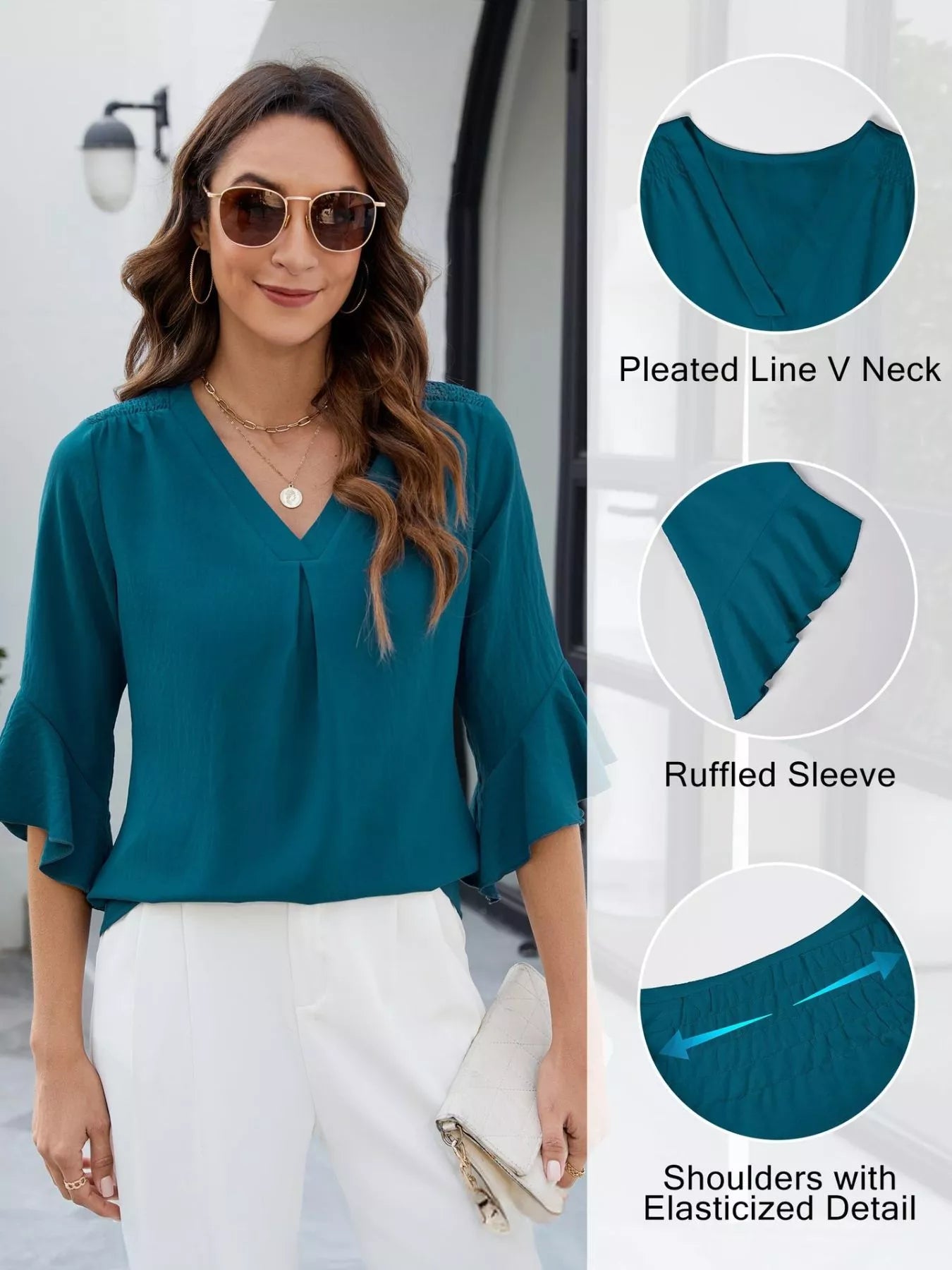 V-Neck Ruffle Sleeve Blouse 