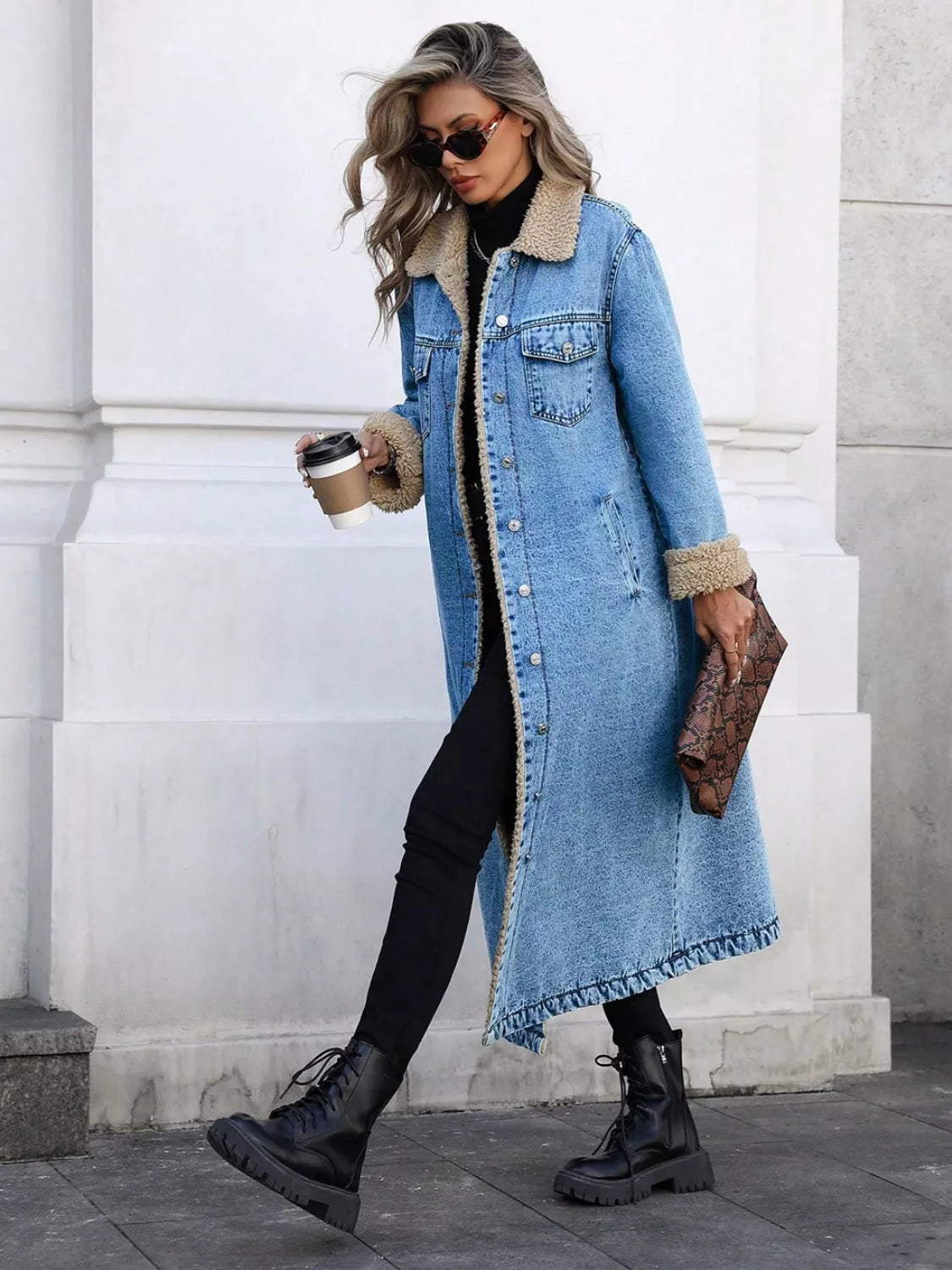 Sherpa Lined Longline Denim Jacket 