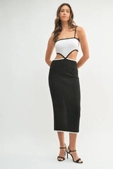 MABLE Ribbed Knit Color Block Cutout Midi Dress 