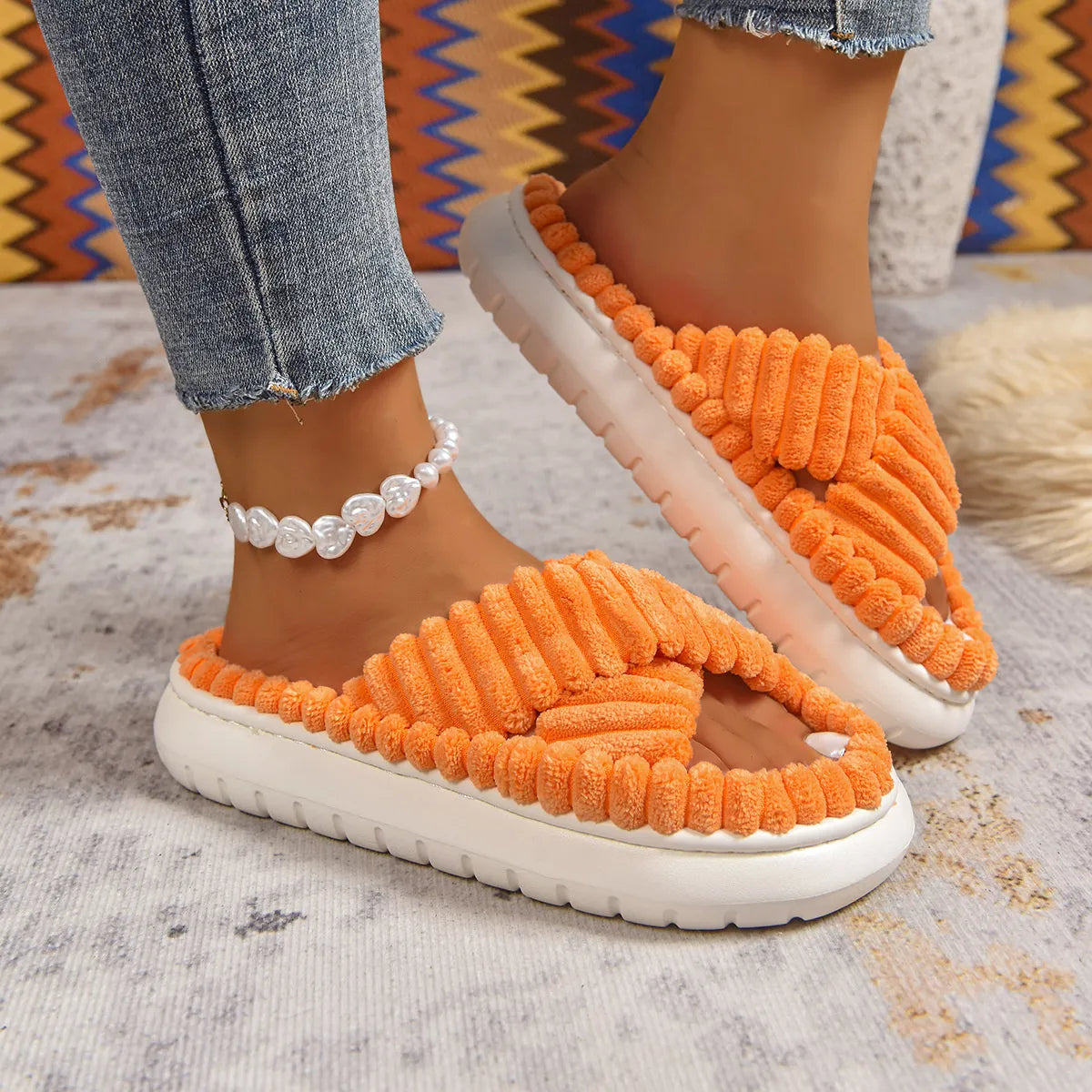 Crisscross Open Toe Platform Slippers 