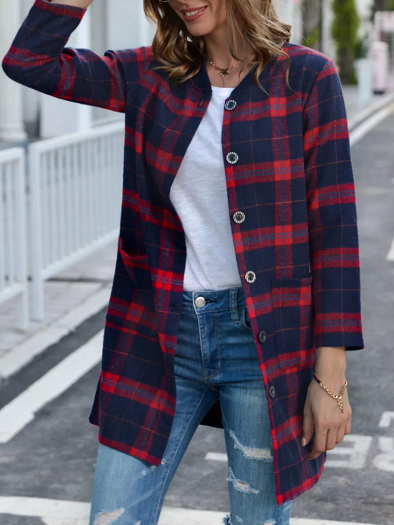 Plus Size Plaid Button-Down Longline Shirt 