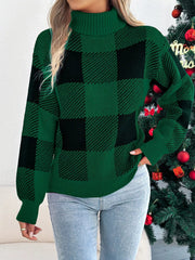 Christmas Plaid Long Sleeve Turtleneck Sweater 