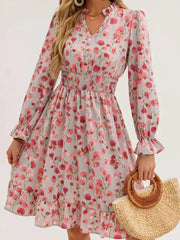 Floral Print Flounce Sleeve Ruffle Hem Dress 