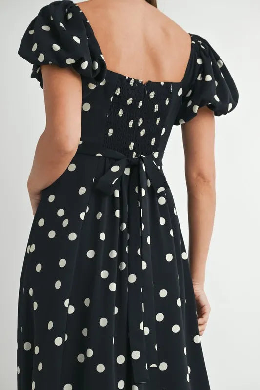 MABLE Polka Dot Puff Sleeve Midi Dress 