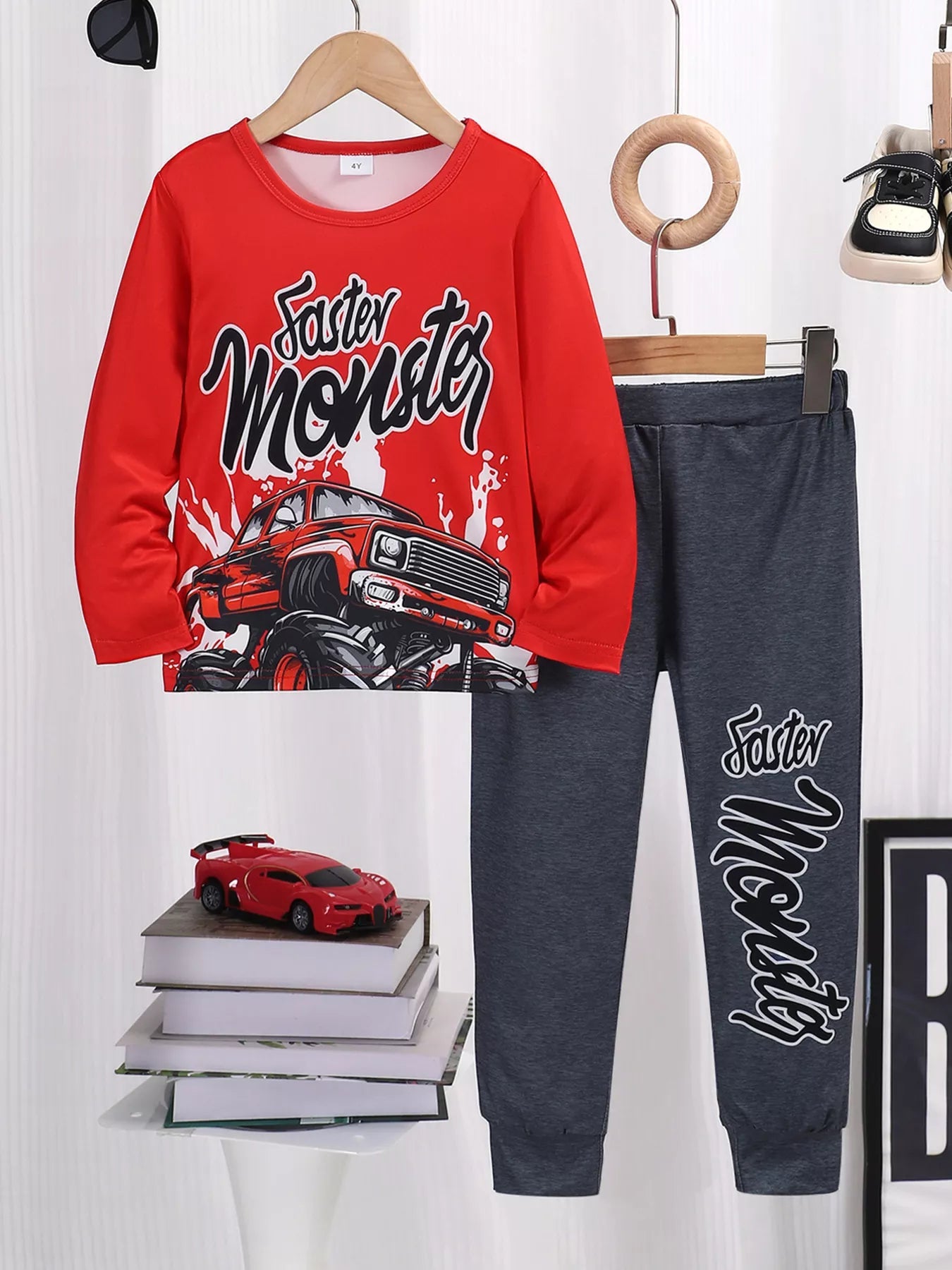 Children's Graphic Round Neck Top and Pants Set 