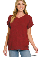 Zenana Center Seam Short Sleeve Sweater 