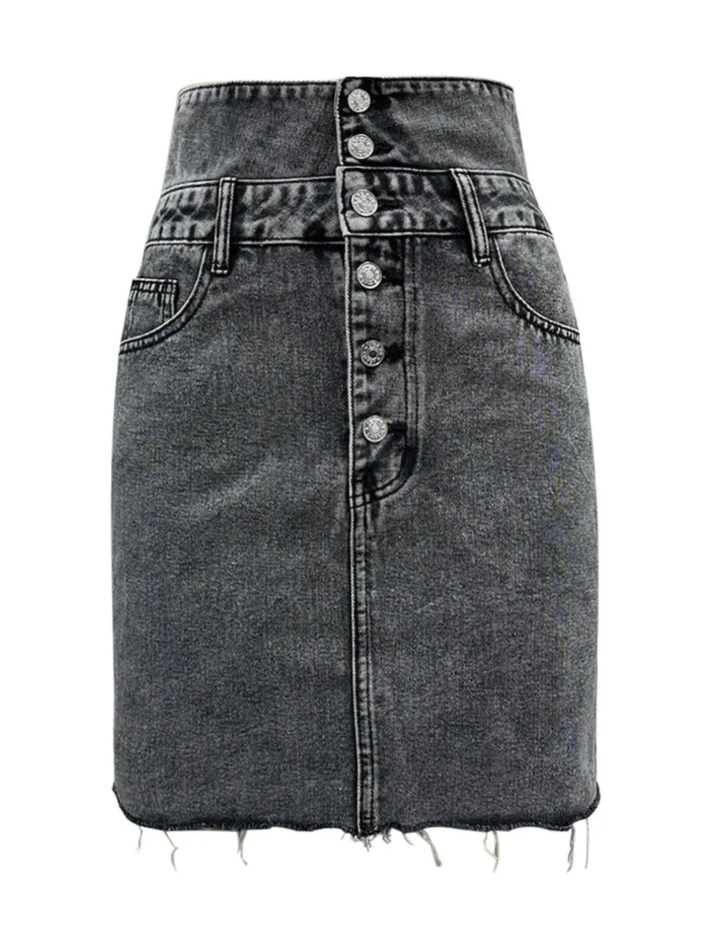 Raw Hem High Waist Denim Skirt 