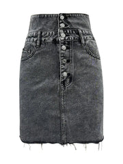Raw Hem High Waist Denim Skirt 