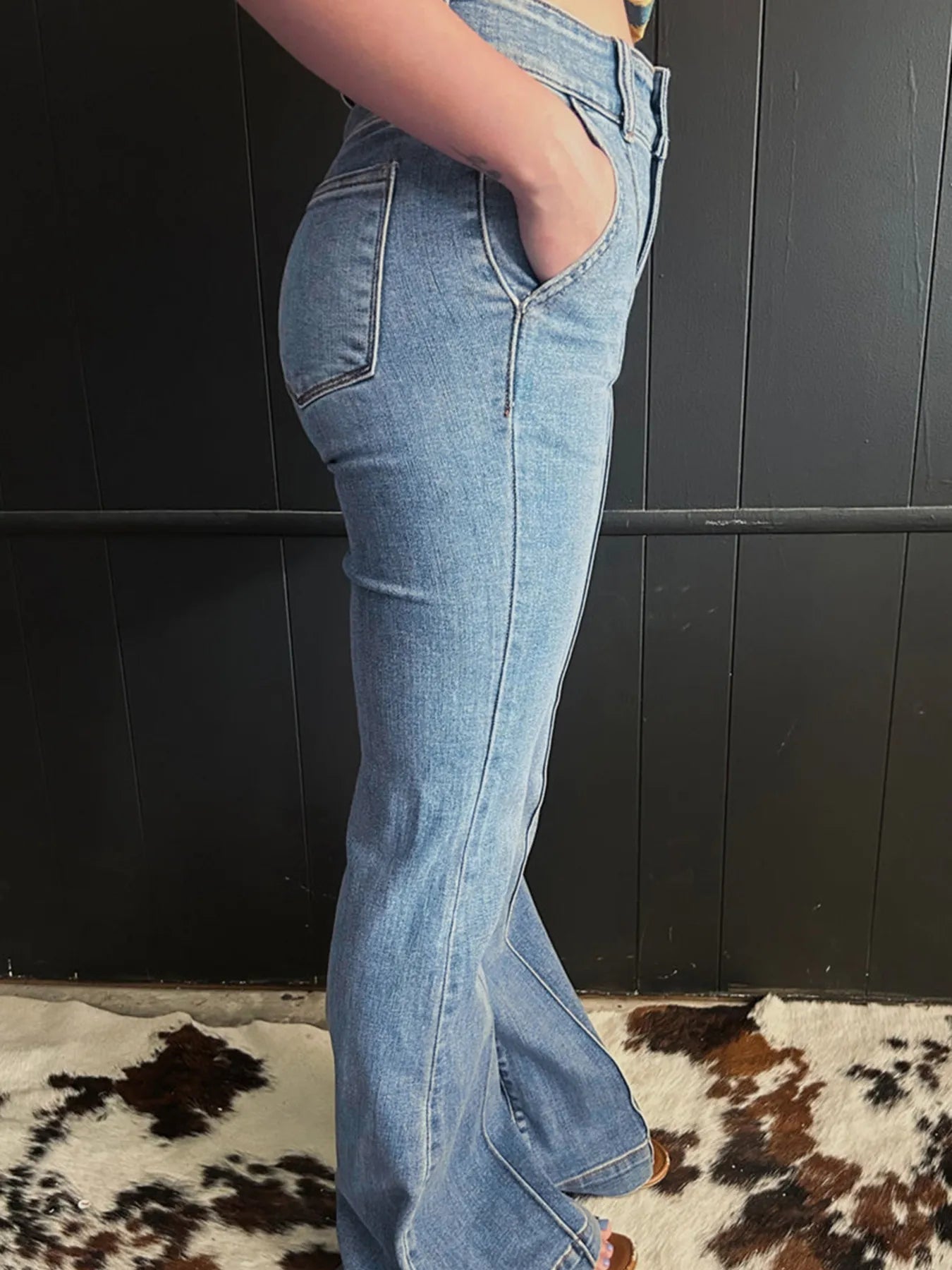 High-Waisted Flare Jeans with Seam Detail 