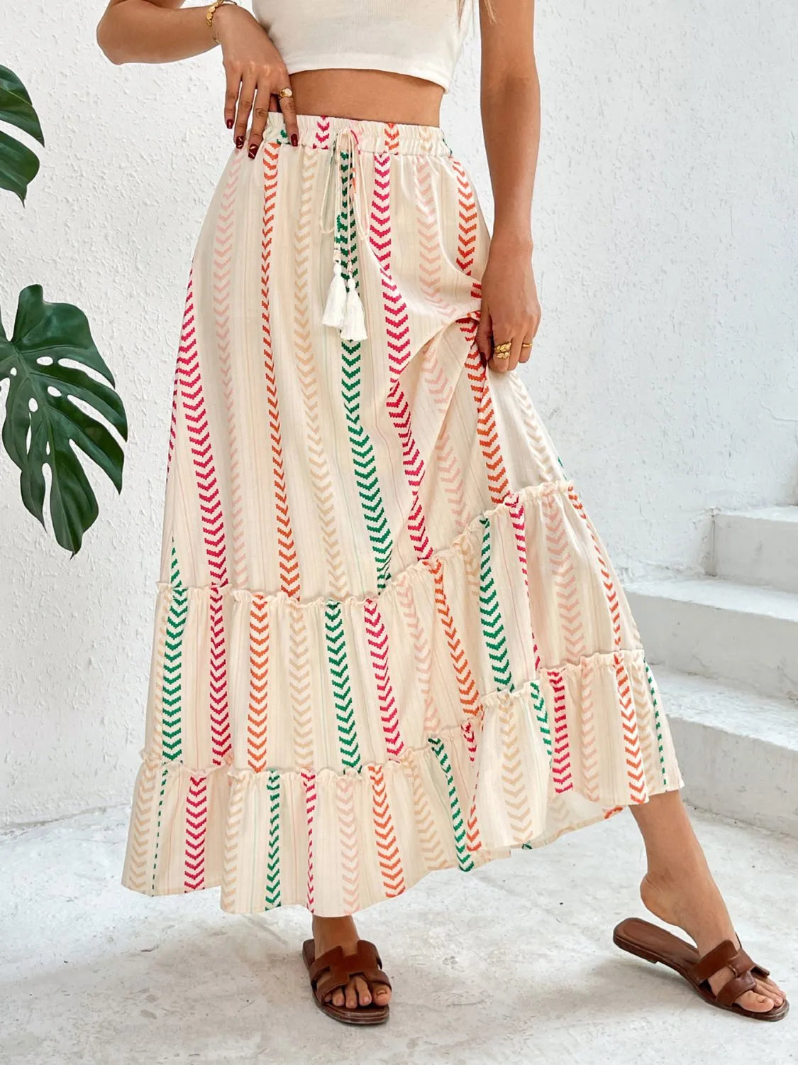 Frill Printed Maxi Skirt 