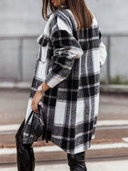 Button Down Collared Neck Plaid Flannel Shacket 