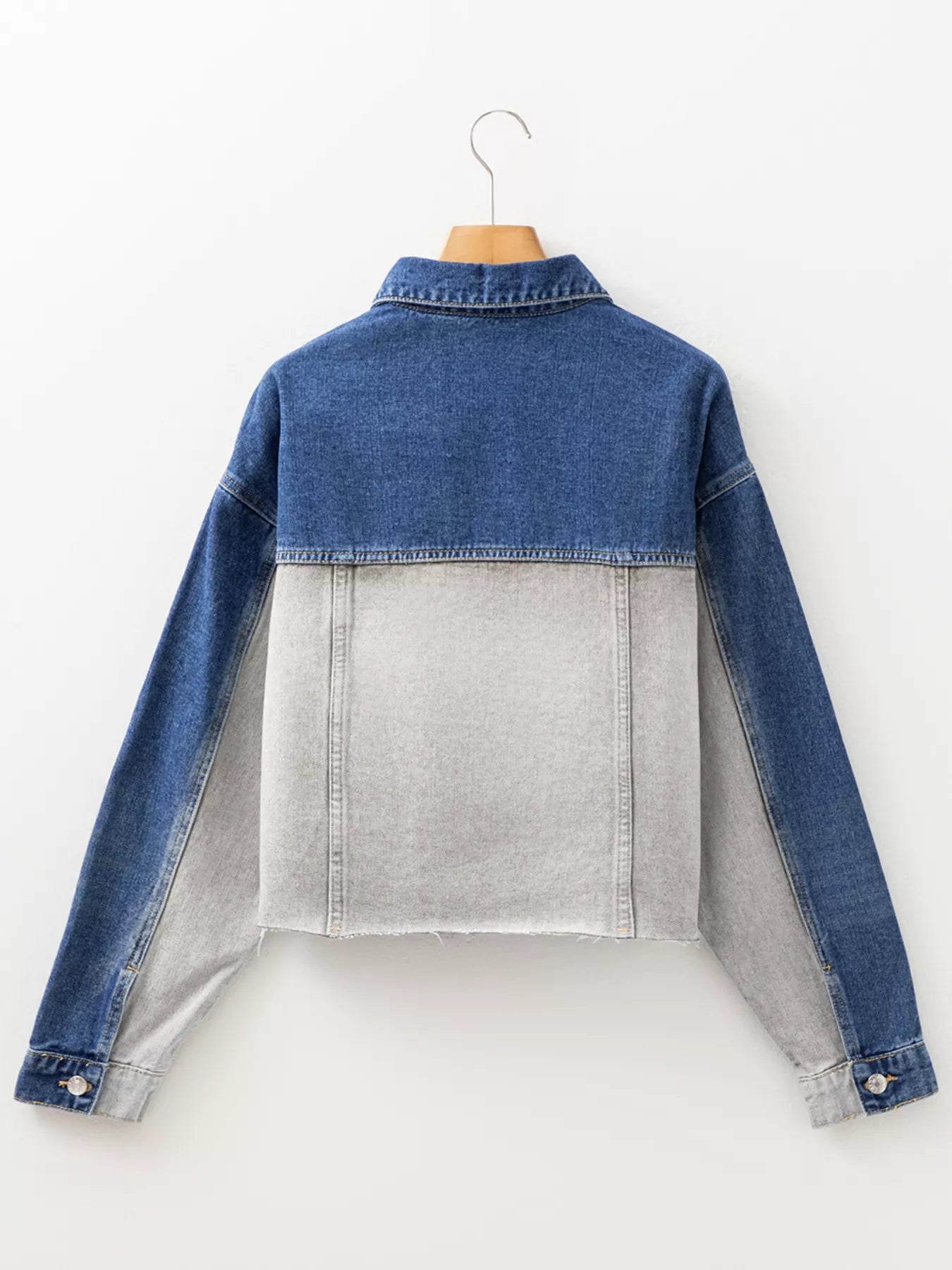 Color Block Patchwork Raw Hem Denim Jacket 