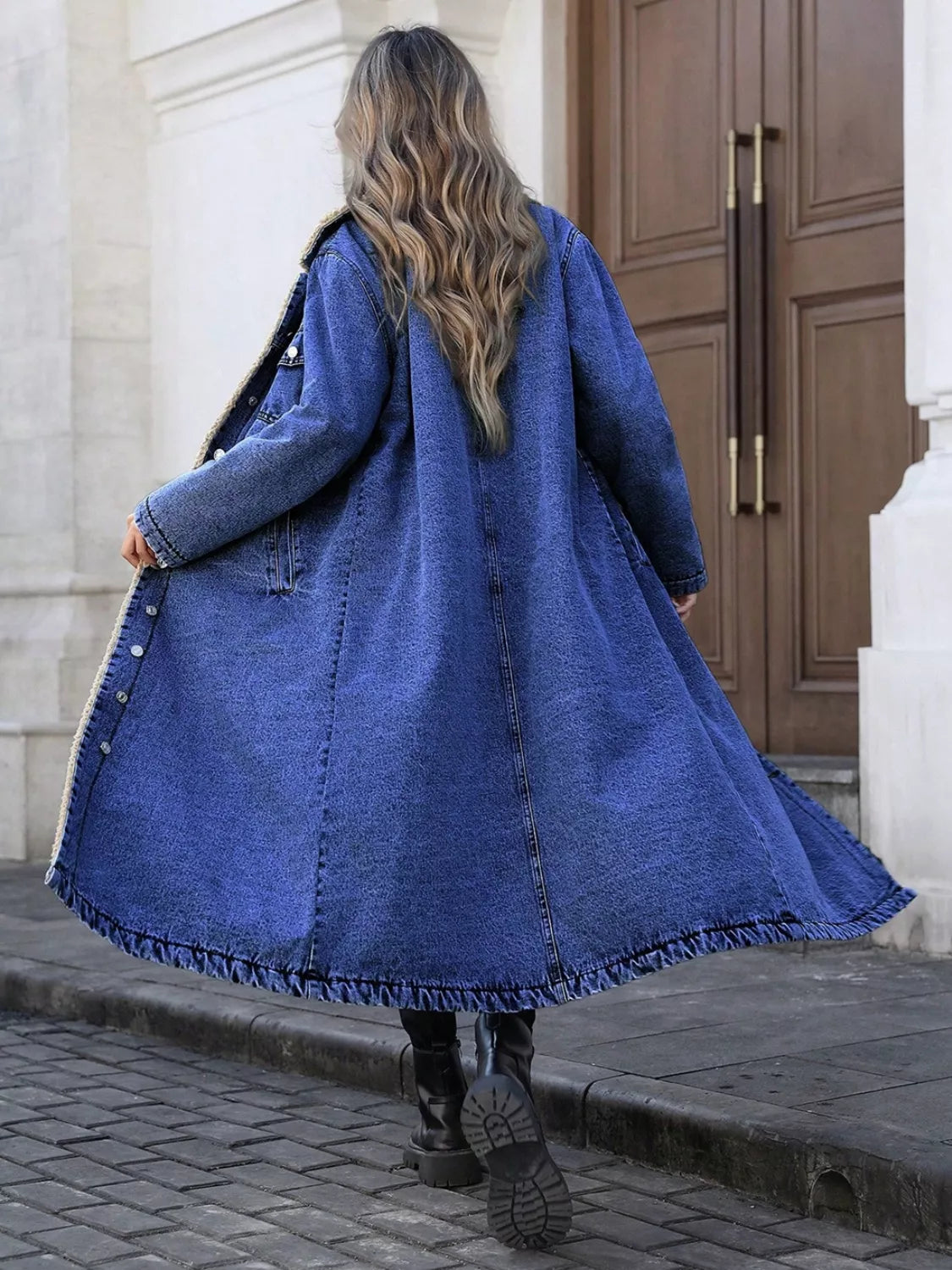 Sherpa Lined Longline Denim Jacket 