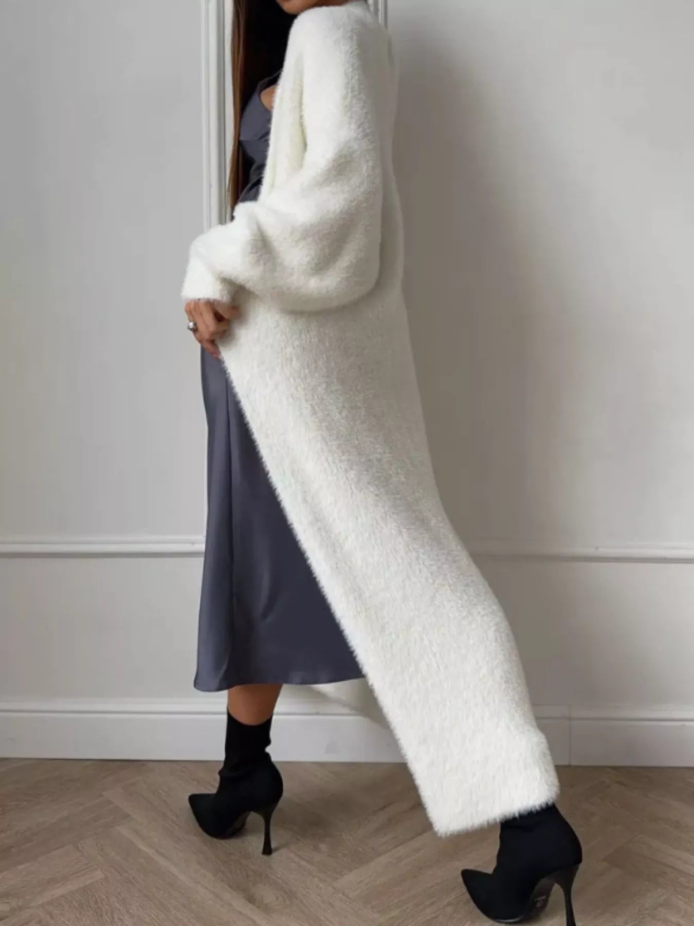 Fuzzy Open Front Longline Cardigan 