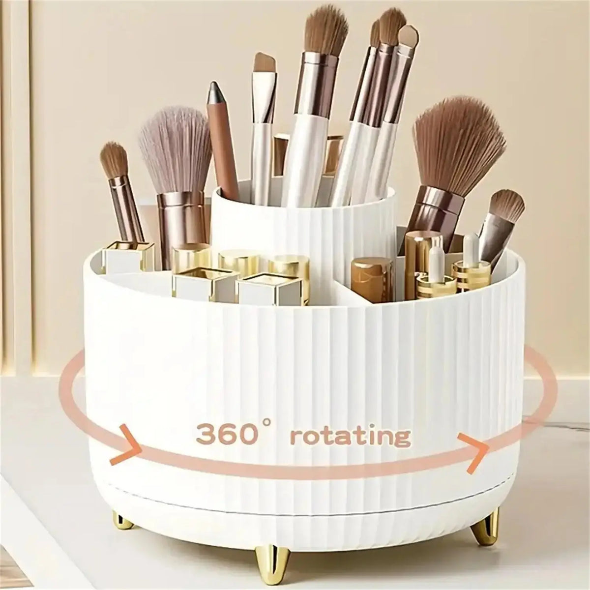 360° Rotating Makeup Organizer – Plastic Cosmetic Storage with 5 Compartments dylinoshop