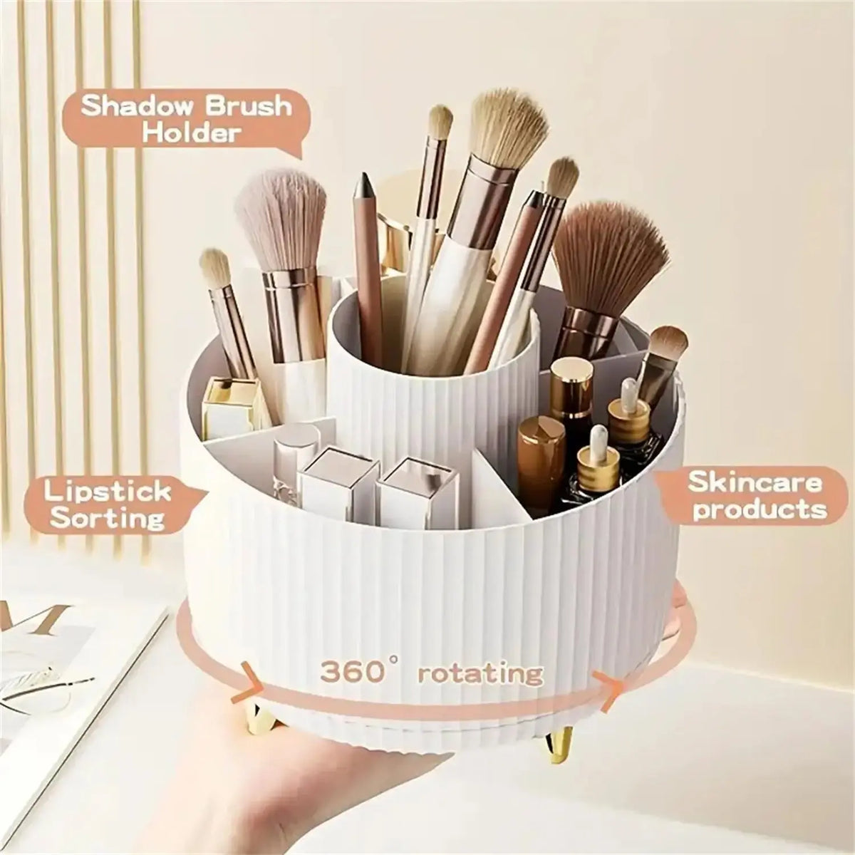 360° Rotating Makeup Organizer – Plastic Cosmetic Storage with 5 Compartments dylinoshop